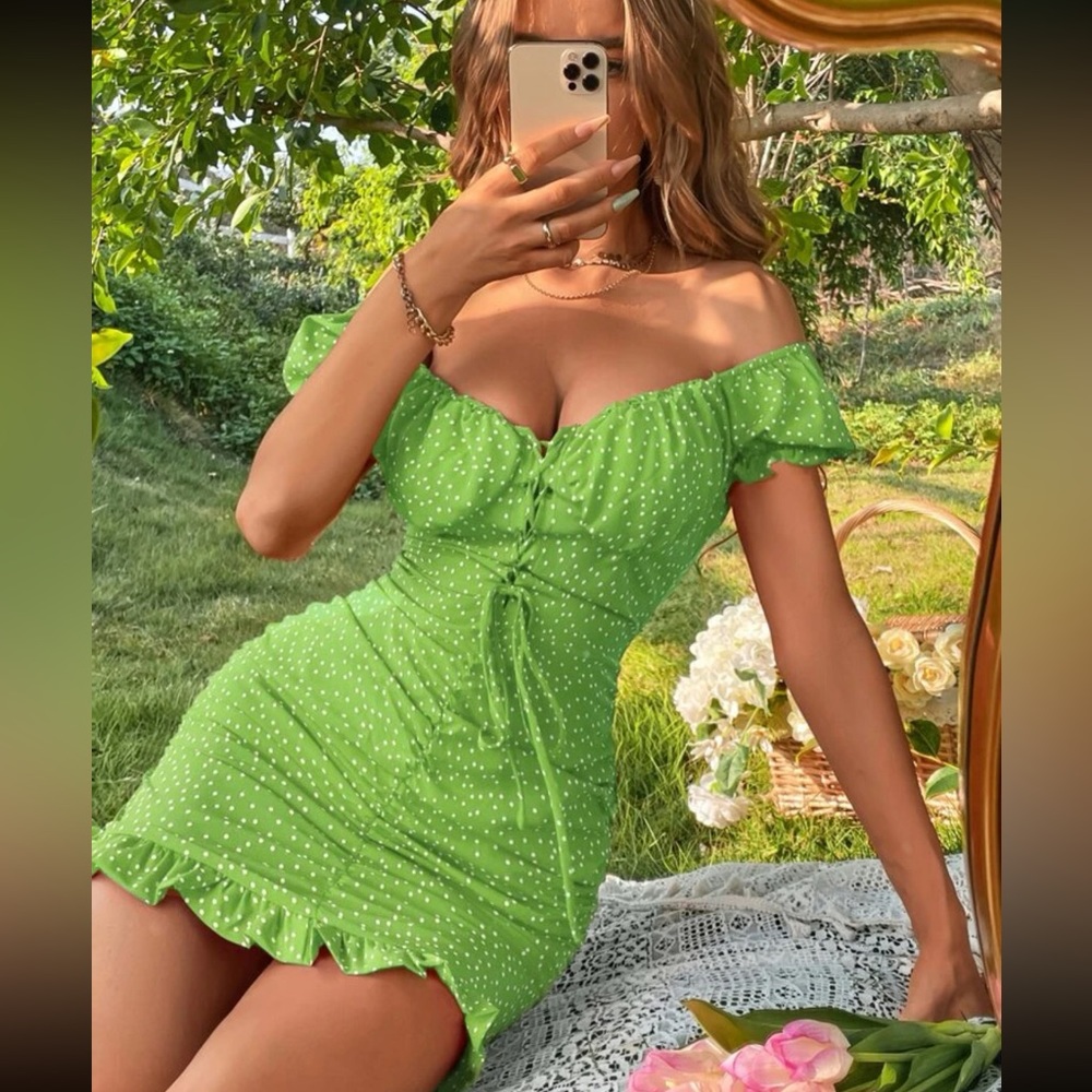 Lime green off shoulder summer dress